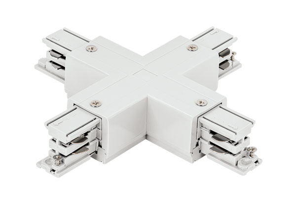 "+" shape connector for 3-pole track (4-way connection), White