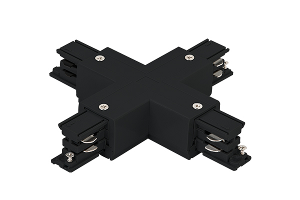 "+" shape connector for 3-pole track (4-way connection), Black