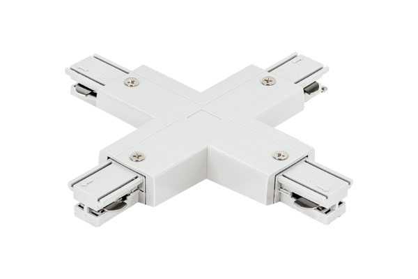 "+" shape connector for single-pole track (4-way connection), White