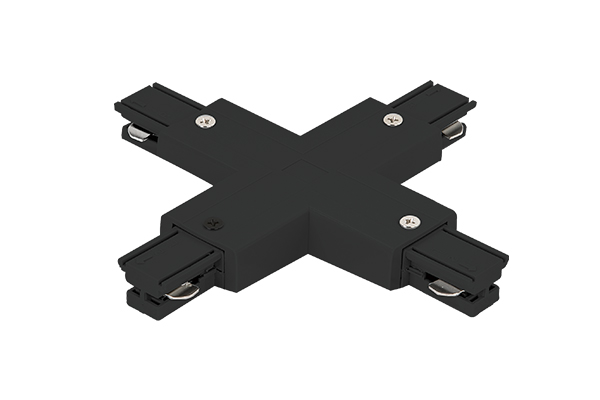 "+" shape connector for single-pole track (4-way connection), Black