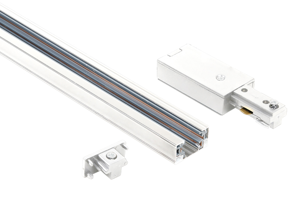 One-meter single-pole surface mount track with end cap and live end piece, White