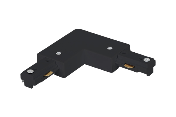 "L" shape connector with external earth connection for single-pole track (90-degree connection), Black
