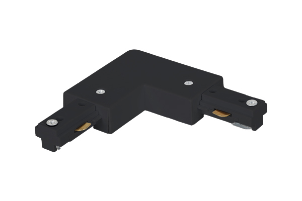 "L" shape connector with internal earth connection for single-pole track (90-degree connection), Black