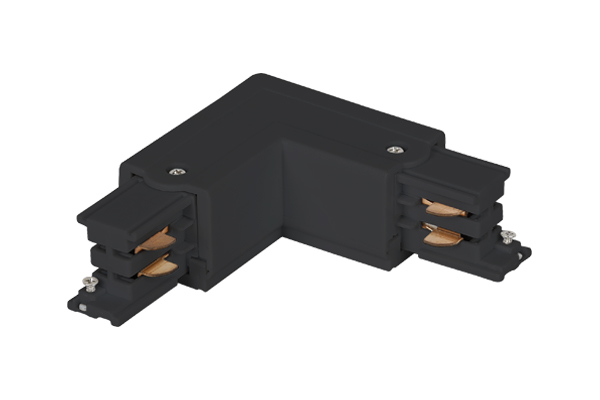 "L" shape connector with internal earth connection for 3-pole track (90-degree connection), Black