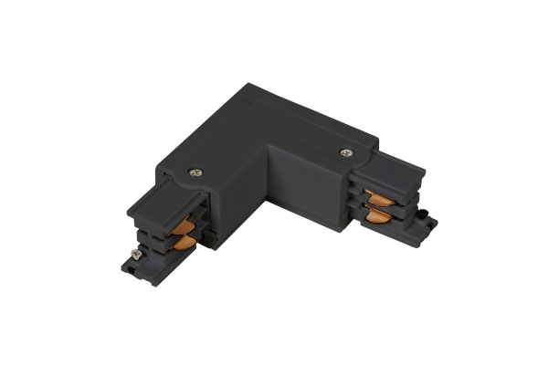 "L" shape connector with external earth connection for 3-pole track (90-degree connection), Black